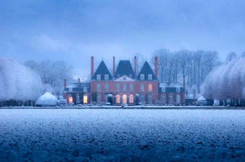 Château de mesnil Geoffroy sous la neige